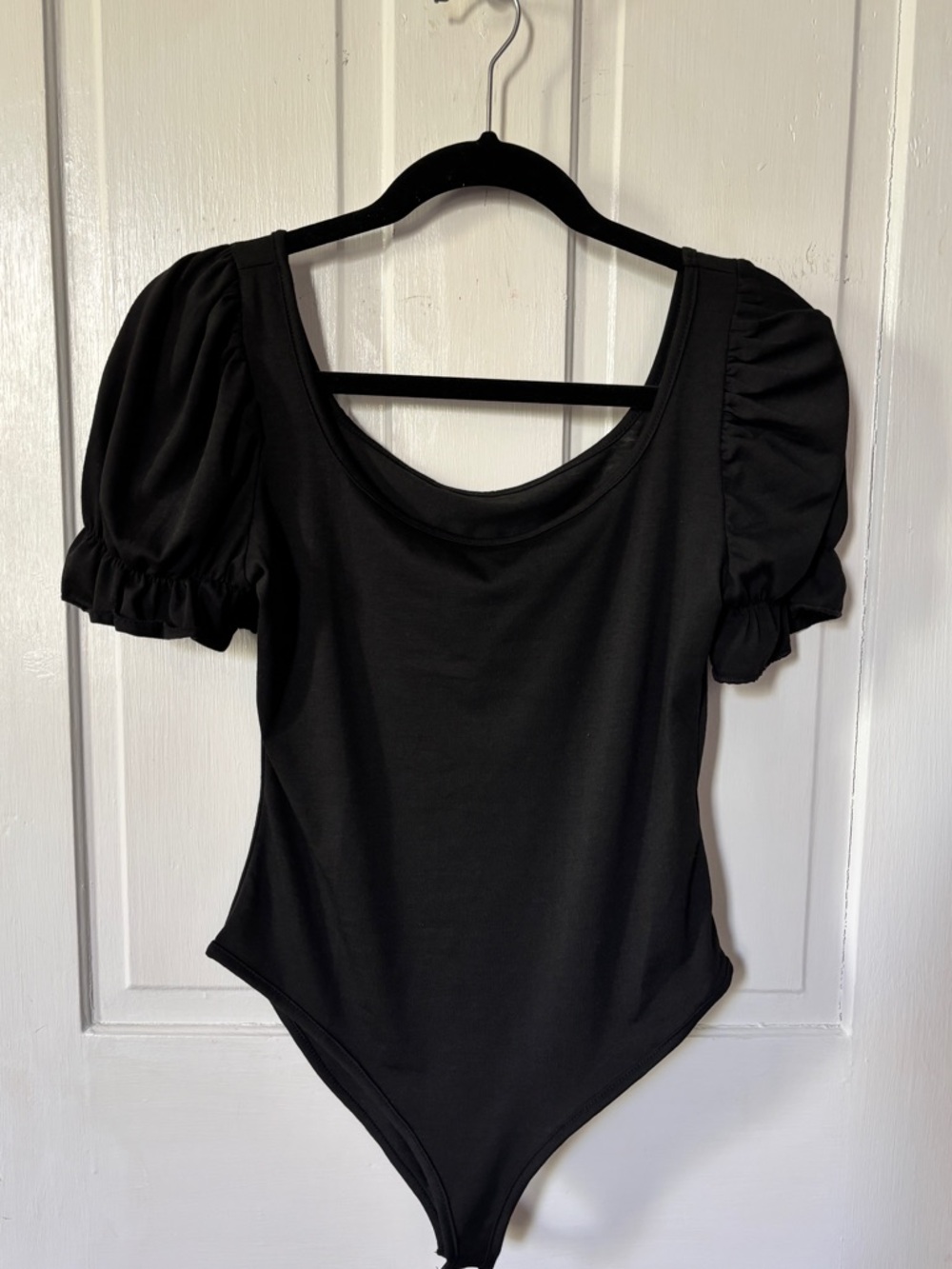 Black Puff Sleeve Round Neck Bodysuit - Picture 2 of 3
